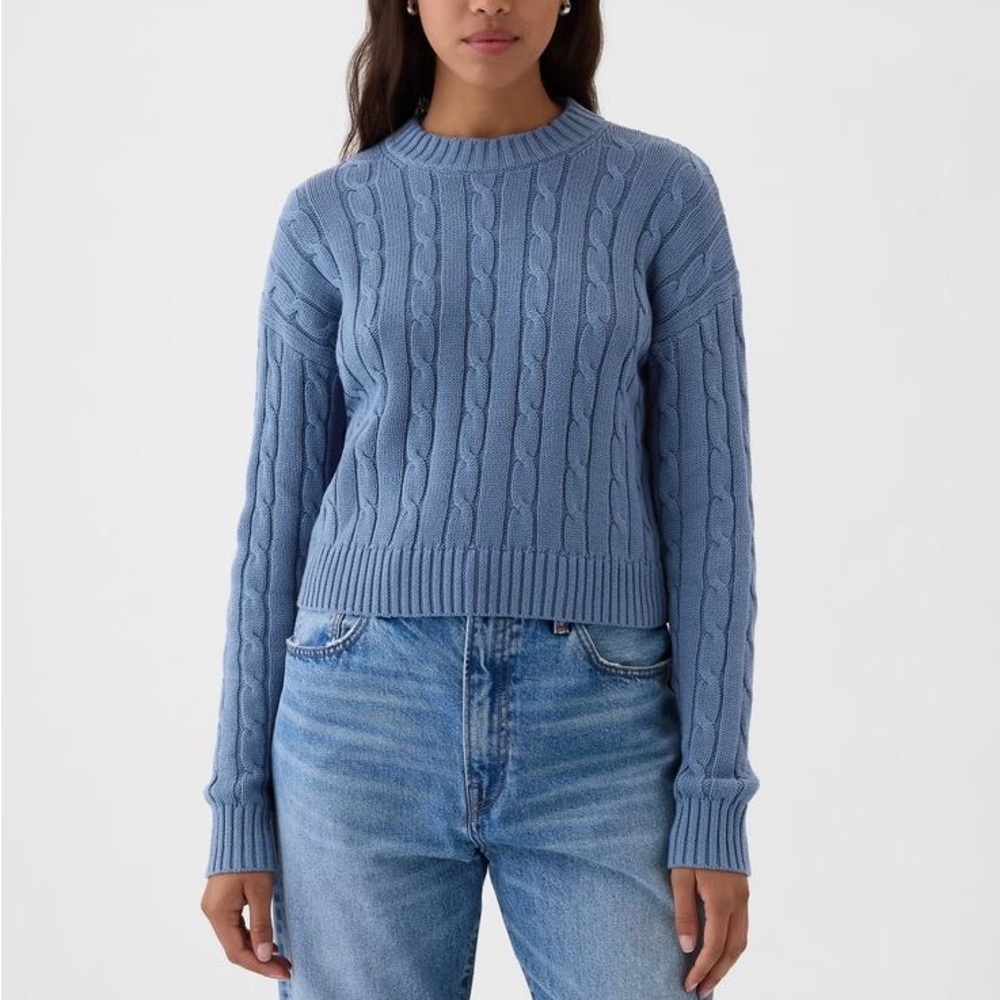NWT GAP Cable-Knit Cropped Sweater Blue 2024 Style 100% Cotton Tall Small